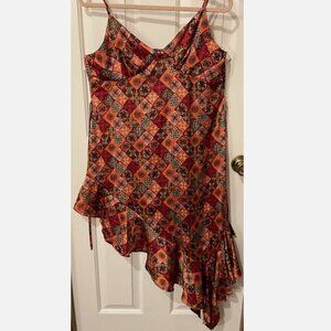 Bohemian Adjustable Spaghetti Strap Asymmetrical Ruffle Hem Sz XL
